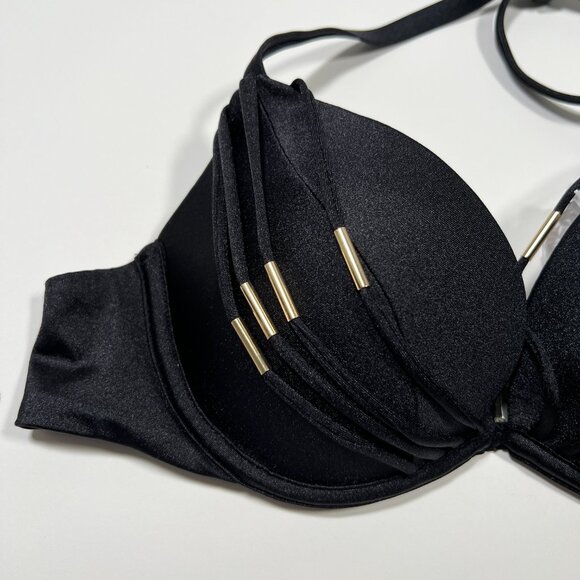 Victoria Secret 36D Push Up Bikini Top Banded Strappy Adds 1 Cup Size Black - Picture 6 of 11